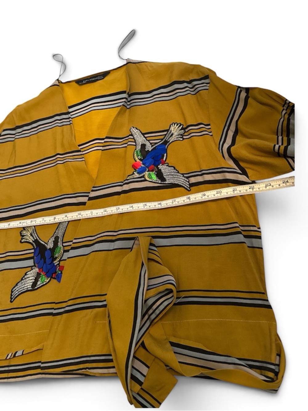 Zara Sequin Birds Striped Kimono/Blouse Wrap Top - Picture 8 of 10